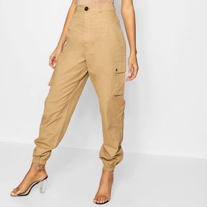 BooHoo High Waist Woven Pocket Cargo Trousers